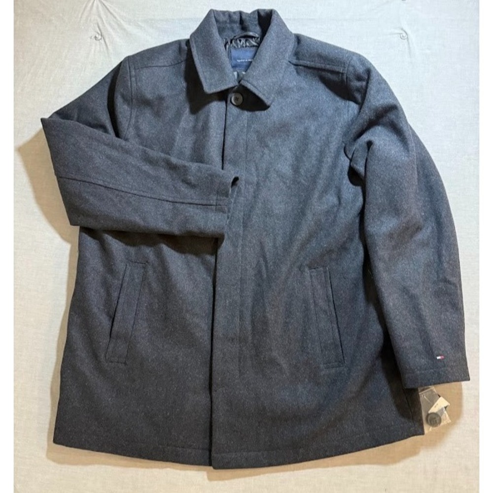 Tommy Hilfiger Pea Coat Adult XL Gray Button Wool Long Quilt Lined MSRP‎ $199
